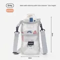 Small grey mesh water bottle carrier bag with adjustable cross-body strap for hiking and travel - S / Gray