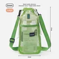 Green mesh water bottle carrier bag with adjustable crossbody strap for outdoor use - L / Green