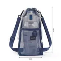 Navy blue large mesh water bottle carrier bag with adjustable crossbody shoulder strap - L / Navy Blue