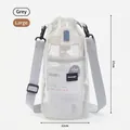 Grey mesh water bottle carrier bag with an adjustable shoulder strap for hiking trips - L / Gray