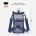 Navy blue mesh water bottle carrier bag with adjustable shoulder strap for hiking - S / Navy Blue