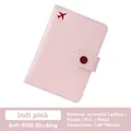 Pink PU leather passport holder Travel Wallet with RFID protection and airplane icon - Pink