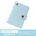Powder blue PU leather RFID blocking passport holder cover with airplane icon design - Light Blue