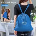 Lightweight foggy blue folding drawstring backpack for outdoor sports and travel - Drawstring Backpack (B10-4008) / Sapphire Blue
