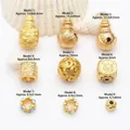 Detailed view of various ancient gold style DIY jewelry charms with dimensions - Gourd Shape Three-Way Bead (Style 1)