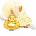 Close-up of gold-plated Buddha pendant showing front and back with dimensions - Maitreya Buddha Style (GF-449 Style 2) / Single Item