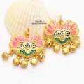 Detailed view of Chinese enamel lotus longevity lock pendant with golden bells - Lotus Safety Lock (GF-449 Style 5) / Single Item