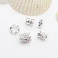 Silver-toned spacer beads with micro-paved cubic zirconia and colorful stones for DIY jewelry - Style 4 / Silver
