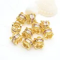 Detail view of 14K gold filled spacer beads with micro-pave pink zircon for DIY - Pink Zirconia (GF-464) / 18K Gold