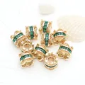Macro view of 14K gold plated spacer beads with green zircons for DIY jewelry design - Green Zirconia (GF-464) / 14K Gold