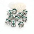 Silver spacer beads with green cubic zirconia and double-sided flower cap design - Green Zirconia (GF-464) / White Gold