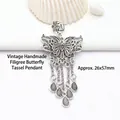 Pendentif papillon vintage en alliage d'argent avec chaînes de glands fins - Style 1 - Gland Papillon (GF-418) / 5 pièces/paquet