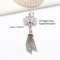 Pendentif pompon fleur de lotus vintage en alliage d'argent tibétain pour DIY. - Style 2 - Gland Lotus (GF-418) / 5 pièces/paquet