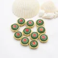 Perline distanziatrici tonde in rame dorato con pietra verde per gioielli fai da te - Ciondolo Distanziatore Rotondo (GF-306) / Verde Scuro (GF-306 No. 1)