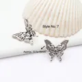Pendentif papillon en alliage style argent tibétain rétro, Style 7, env. 13.5x15mm - Style 7 - Papillon Moyen (GF-418) / Paquet de 5 Pièces