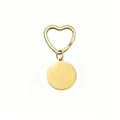 Detailed view of a golden stainless steel heart-shaped keychain with a blank round tag - Gold