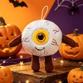 Nahaufnahme eines Halloween-Augapfel-Plüschs mit gestickten roten Adern und Beinen - Dunkelgelb / 15cm