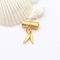 Detail view of matte gold bamboo joint pendant with dangling leaves, approx. 7.7x12mm - Bamboo Joint Style (GF-383)