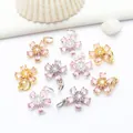 Pink cubic zirconia cherry blossom charms in gold and silver finishes for jewelry - 18K Gold Plated (GF-421) / Pink