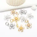 14K gold and silver plated micro-pave zircon flower pendants for DIY jewelry making - White