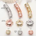 Detailed view of hollow curved tubes and zircon spacer beads for DIY jewelry making. - Micro-Pave Zirconia Hollow Curved Tube (Style 1) / Gold