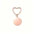 Detailed view of a rose gold heart-shaped keychain with a blank round tag for engraving - Rose Gold