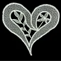 Detail of white fish silk embroidered heart lace patch with leaf and floral motifs - Floral Heart / White