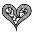 Close-up of black heart-shaped lace embroidery patch with intricate floral details. - Floral Heart / Black