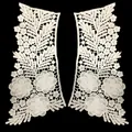Detailed macro view of symmetrical white milk silk floral lace embroidered patches for collars - Symmetrical Embroidery (007) / White