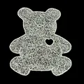 Detailed view of white nylon thread lace teddy bear embroidery patch with heart cutout - Bear / White