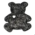 Close-up of black lace bear embroidery patch with delicate heart-shaped cutout detail. - Bear / Black