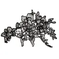 Detailed view of black fishline embroidery lace flower patch with hollow-out design - 6# Black (Black Flower Cluster)