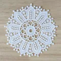 Close-up of white vintage water-soluble lace coaster with hollow floral embroidery - 10cm / 1# (Round Mandala Floral)