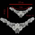 Detailed view of white rose lace embroidery patch with size measurements and weight info - Rose Cluster Style (682)