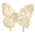 Detailansicht eines cremefarbenen Schmetterlings-Blumen-Stickerei-Spitzenapplikations - Khaki