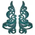 Pair of symmetrical teal water-soluble lace floral embroidery patches - Dark Green