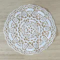 Detailed view of white vintage water-soluble lace coaster with intricate embroidery - 10cm / 12# (Vintage Symmetrical Floral)