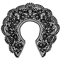 Vue détaillée d'un col en dentelle brodée de soie de lait noire aux motifs floraux. - Grand Col Claudine / Noir