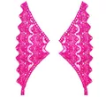 Detailed view of pink milk silk embroidered lace appliques for clothing decoration - 1 Pair Pack / Rose Red