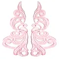 Detailed view of symmetrical pink water-soluble embroidered lace appliques for DIY sewing - Pink