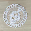 Top view detail of white vintage water-soluble lace coaster with floral embroidery - 10cm / 5# (Floral and Leaf)
