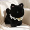 Adorable standing black cat plush doll wearing white lace collar on cozy white sofa - Pendant Style / Black Cat