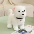 Realistic white fluffy Pomeranian plush toy wearing black collar with paw charm - Pomeranian / 24cm