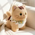 Adorable beige standing plush cat doll wearing a decorative white lace collar bib - Pendant Style / Orange Cat