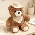 Cute brown teddy bear plush with cowboy hat and yellow checkered bandana for gifts. - Yellow Bib Bear / 15cm