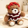 Cute brown teddy bear plush toy with red checkered dress and bow for Valentine's gift - Red Plaid Gauze Skirt Bear / 15cm