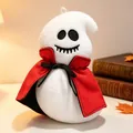 Adorable white Halloween ghost plush toy wearing a red vampire cape with black bow - 14cm / Cloaked Ghost (Smirking)