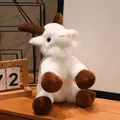 Detailed realistic white goat plush toy with soft fur and brown horns in sitting pose - White Sheep / 20cm
