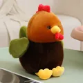 Adorable round rooster plush toy in brown and ginger colors with soft green wings - Dark Brown / 22cm