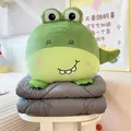 Lindo cojín de peluche cocodrilo verde 2 en 1 con manta gris gruesa y plegable - Almohada 40x40cm / Manta 150x100cm / Cocodrilo Verde